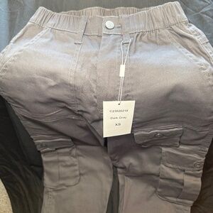 Grey Cinched High Waist Cargo Pants
